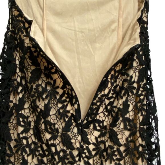 NWOT NSR Open Back Lace Overlay Midi Dress Size M Black Beige Short Sleeve Fairy - Picture 13 of 16